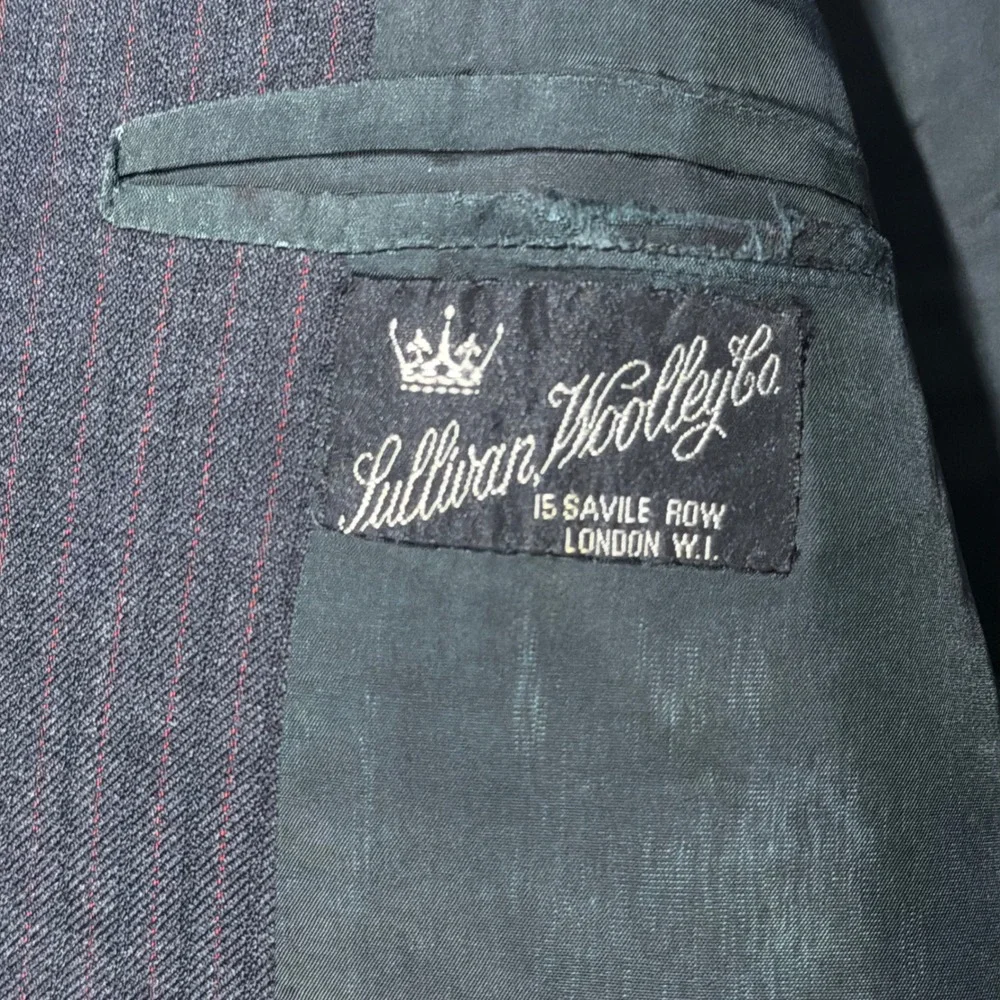 Vtg Sullivan Woolley Savile‎ Row Bespoke Blazer Mens 38 Gray Red Pinstripe Wool